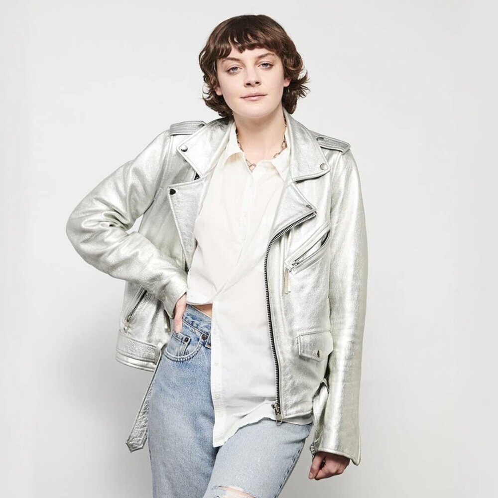 Silver Leather Motorcycle jacket - Fashion & Protection, very warm zip out liner